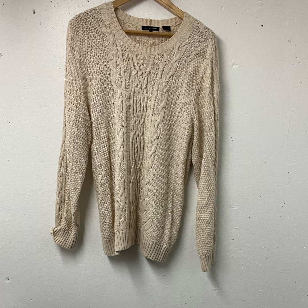 Jeanne Pierre Cream Cable Knit Cotton Sweater – Women’s XL